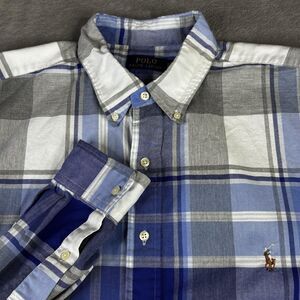 Polo Ralph Lauren Shirt Mens XLT Extra Large Tall Blue Gray Plaid Button Down